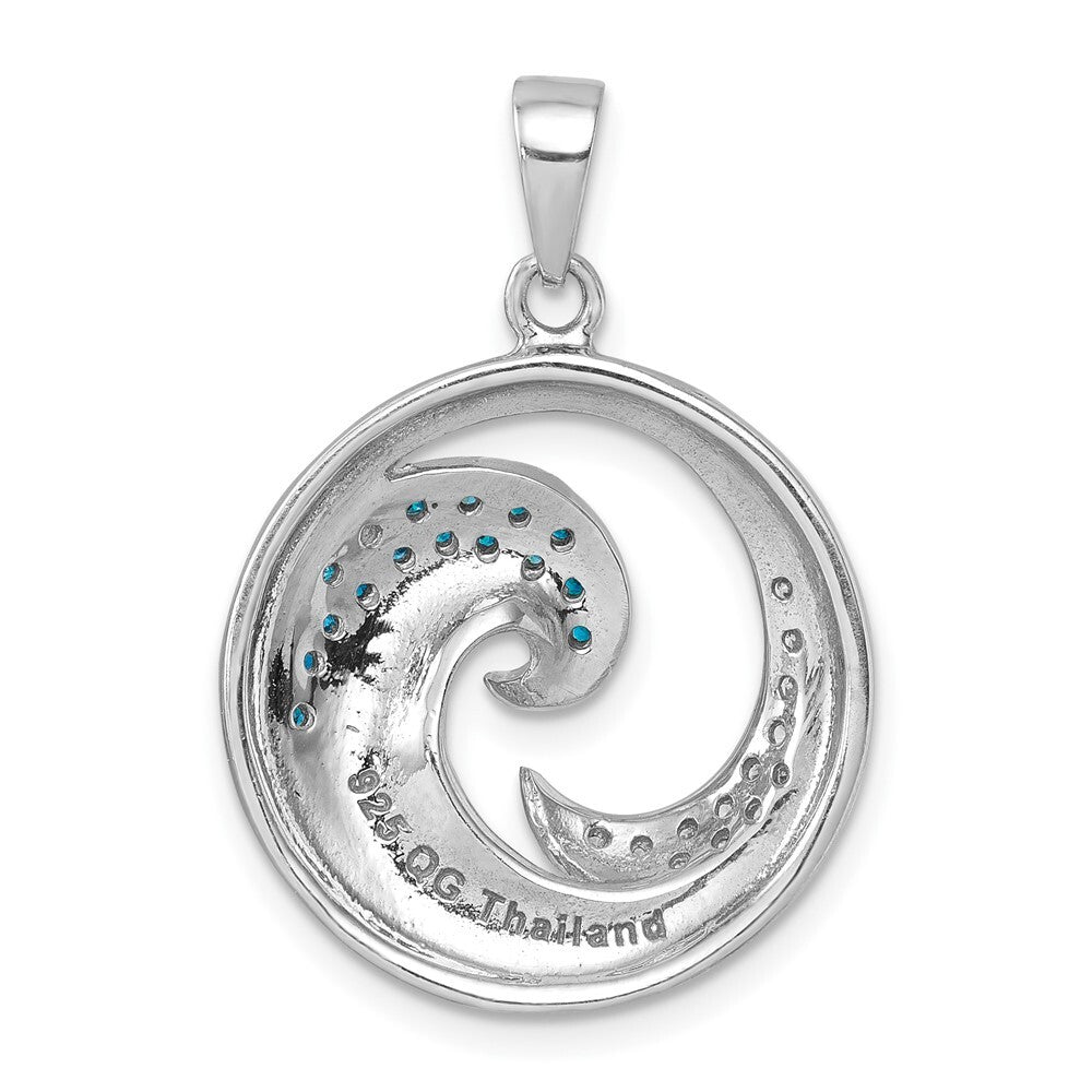 Sterling Silver Rhodium-Plated Polished Cubic Zirconia Wave Pendant