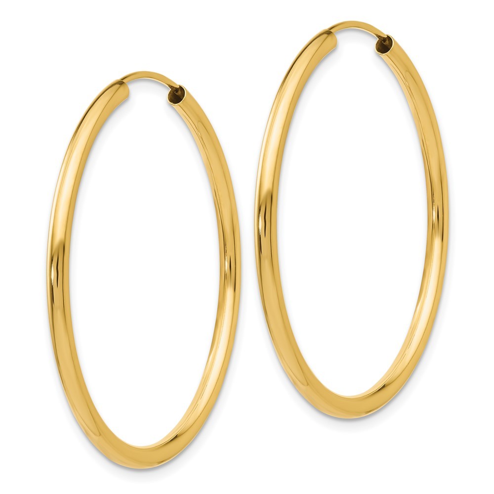 14k Yellow Gold Polished Round Endless 2mm Hoop Earrings
