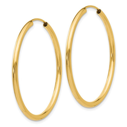 14k Yellow Gold Polished Round Endless 2mm Hoop Earrings