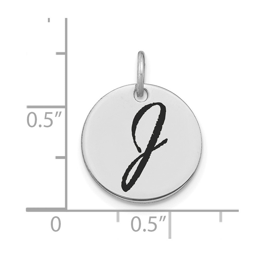 14K White Polished Black Enamel Letter J Initial Disk Charm