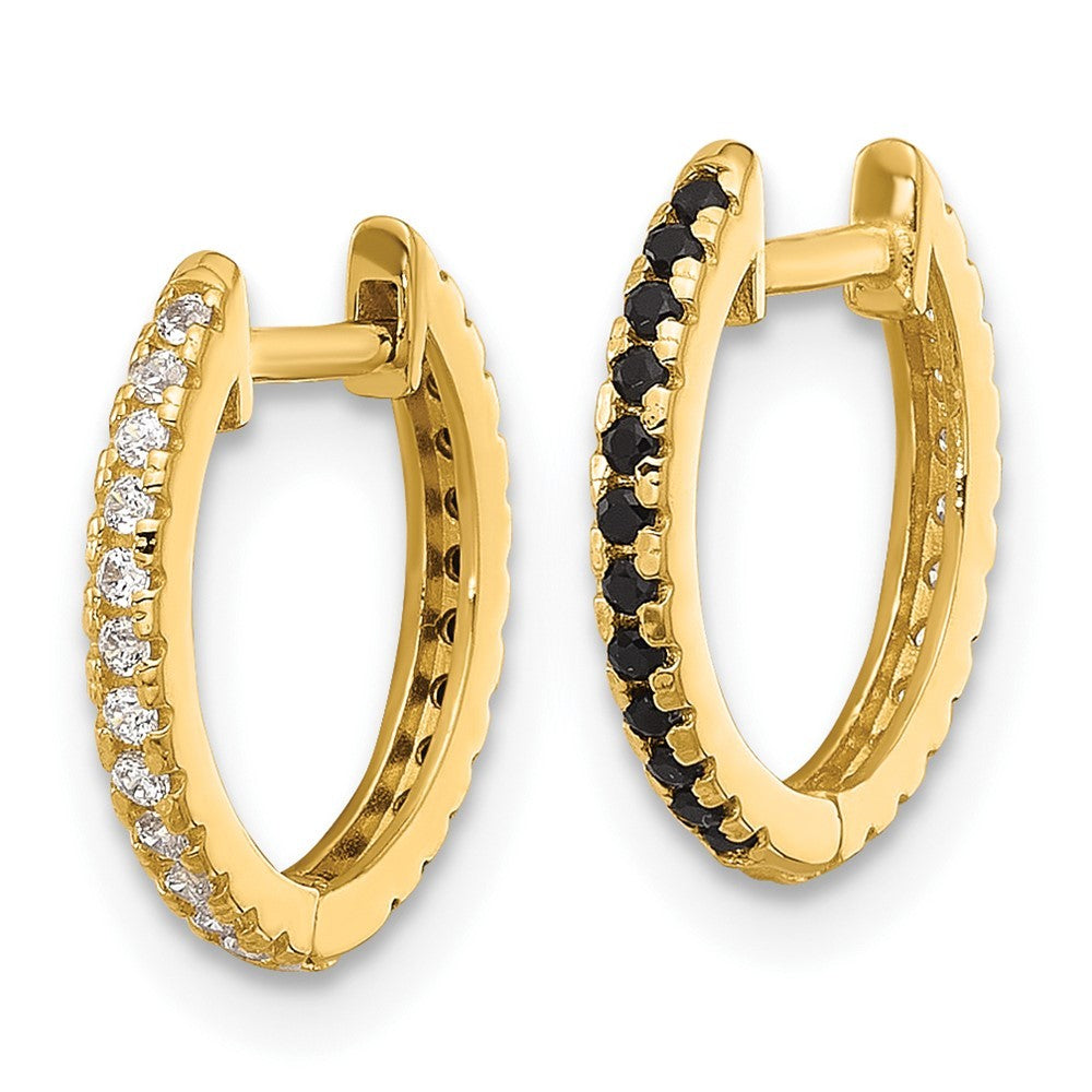 14k Yellow Gold Black and White CZ Reversible Hinged Huggie Hoop Earrings