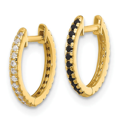 14k Yellow Gold Black and White CZ Reversible Hinged Huggie Hoop Earrings