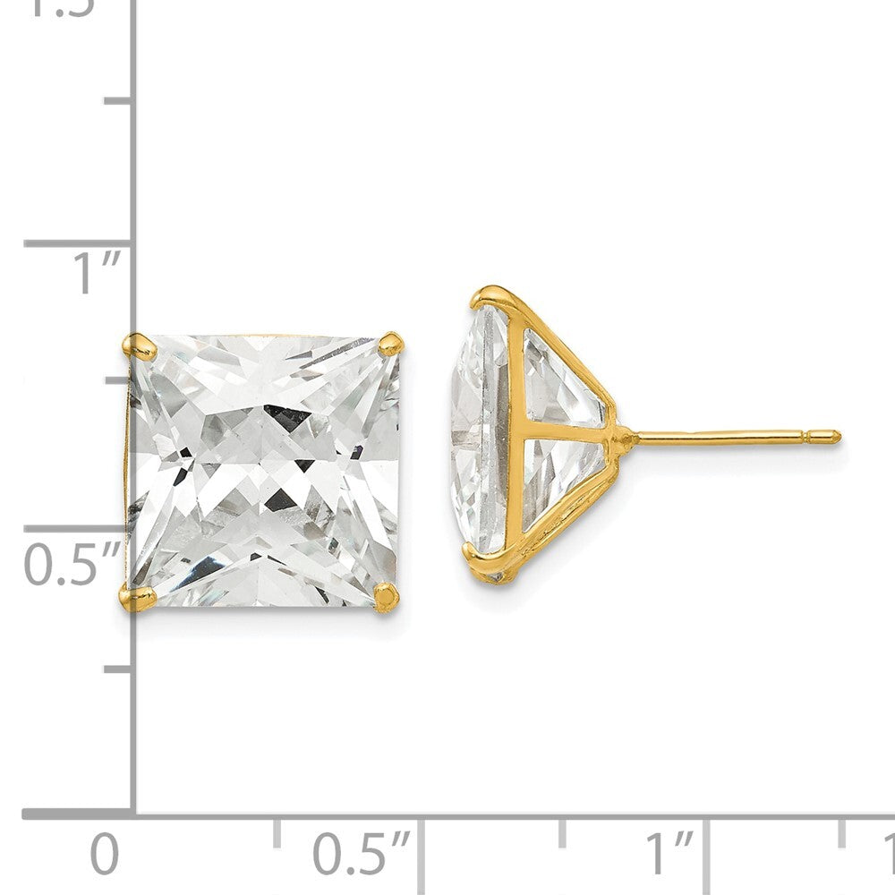 14k Yellow Gold 12mm Square Cubic Zirconia Stud Earrings Gift for Women