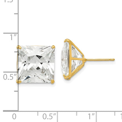 14k Yellow Gold 12mm Square Cubic Zirconia Stud Earrings Gift for Women
