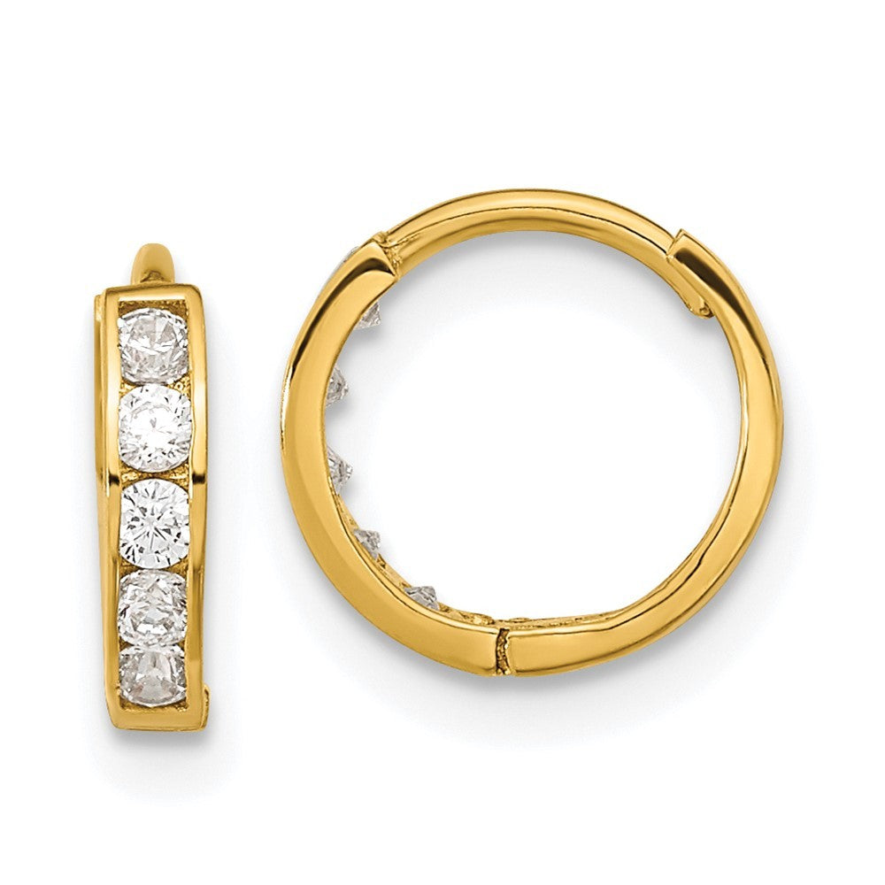 14k Yellow Gold CZ Hinged Hoop Earrings