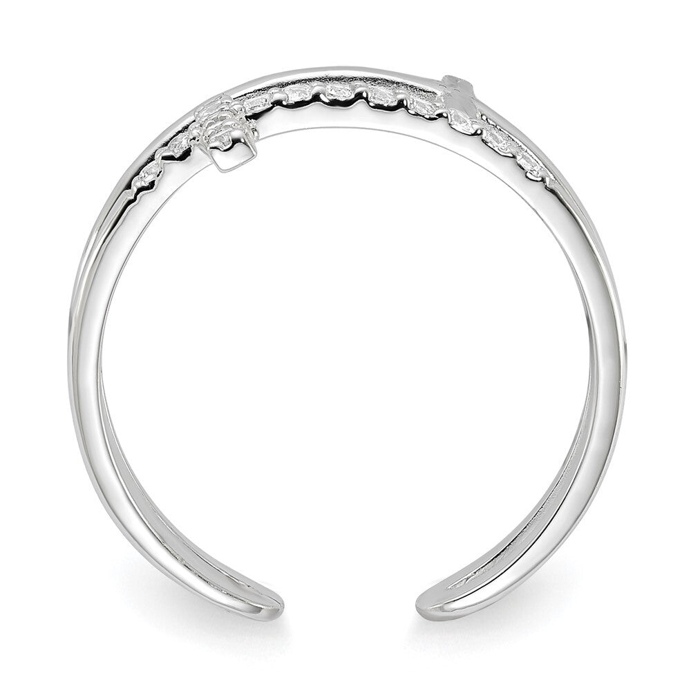 Sterling Silver E-coated CZ Cross Open Back Ring Size 7