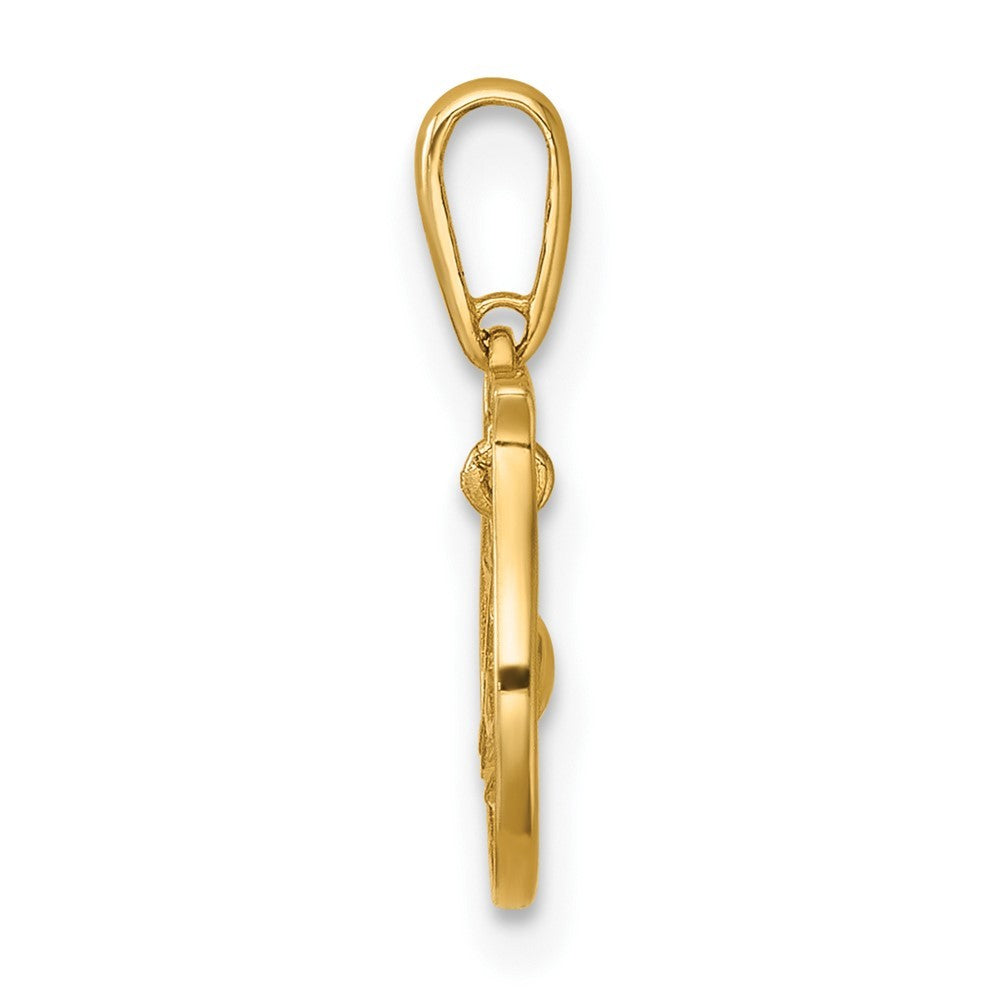 14k Yellow Gold Polished Fish Bowl with Dangling Fish Charm / Pendant