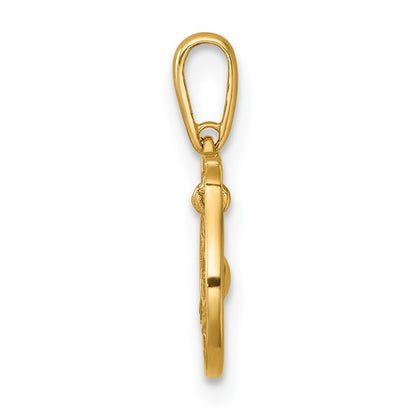 14k Yellow Gold Polished Fish Bowl with Dangling Fish Charm / Pendant