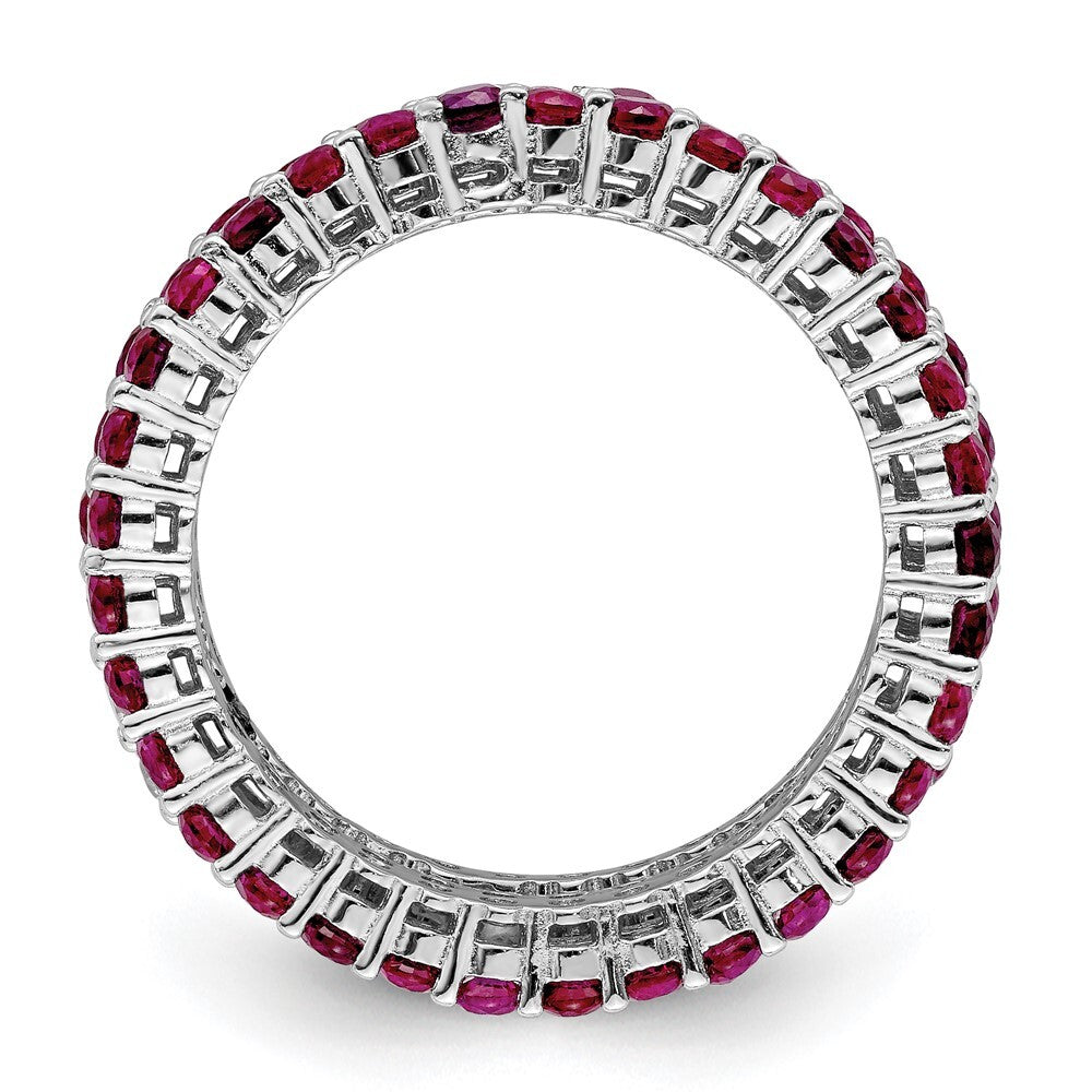 Sterling Silver Rhodium-plated Polished Pink & White CZ 3 Ring Set Size 8