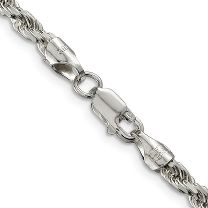 Sterling Silver 3.75mm Diamond-cut Rope Chain Necklace