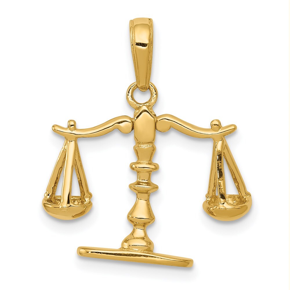 14k Yellow Gold 3-D Moveable Scales of Justice Pendant for Women