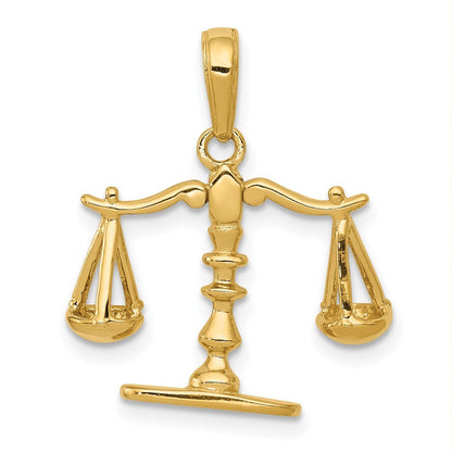 14k Yellow Gold 3-D Moveable Scales of Justice Pendant for Women
