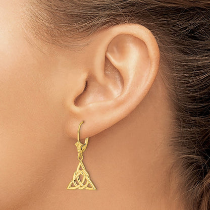 14k Yellow Gold Small Celtic Trinity Knot Drop Dangle Earrings