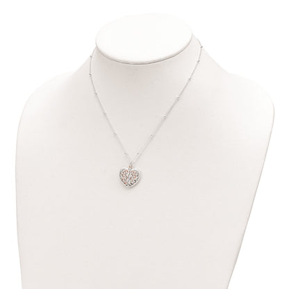 Sterling Silver & Rose-tone Polished Moveable Heart Necklace