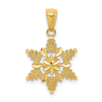 14k Yellow Gold Diamond-cut Polished Snowflake Pendant for Women