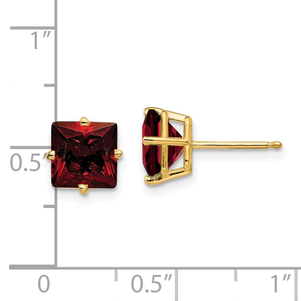 14k Yellow Gold 7mm Princess Cut Garnet Stud Earrings Gift for Women