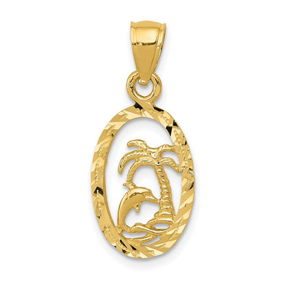 14k Yellow Gold Dolphin and Palm Tree Pendant for Women