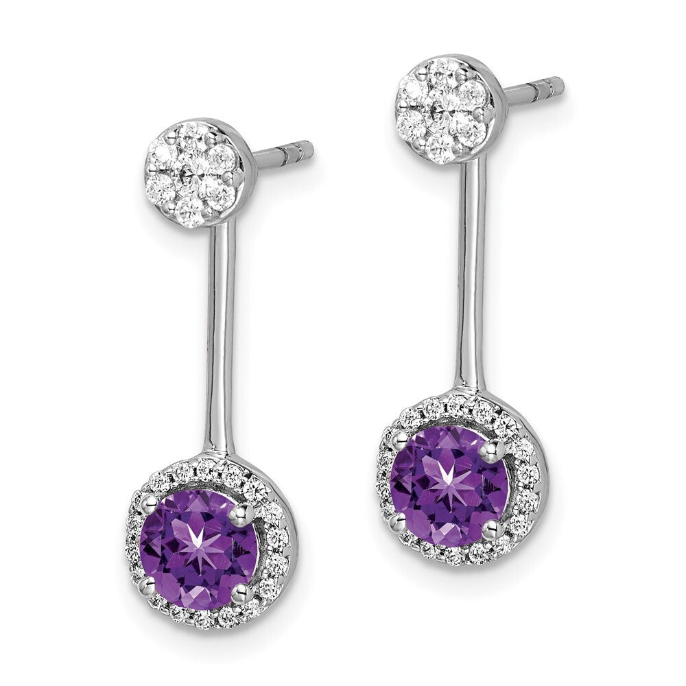 14k White Gold Diamond/Amethyst Front/Back Drop & Dangle Earrings
