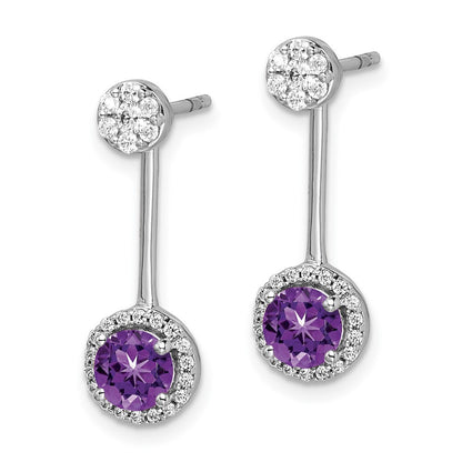 14k White Gold Diamond/Amethyst Front/Back Drop & Dangle Earrings