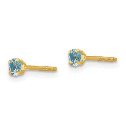 14k Yellow Gold 3mm Imitation Blue Zircon Birthstone Stud Earrings (Dec)