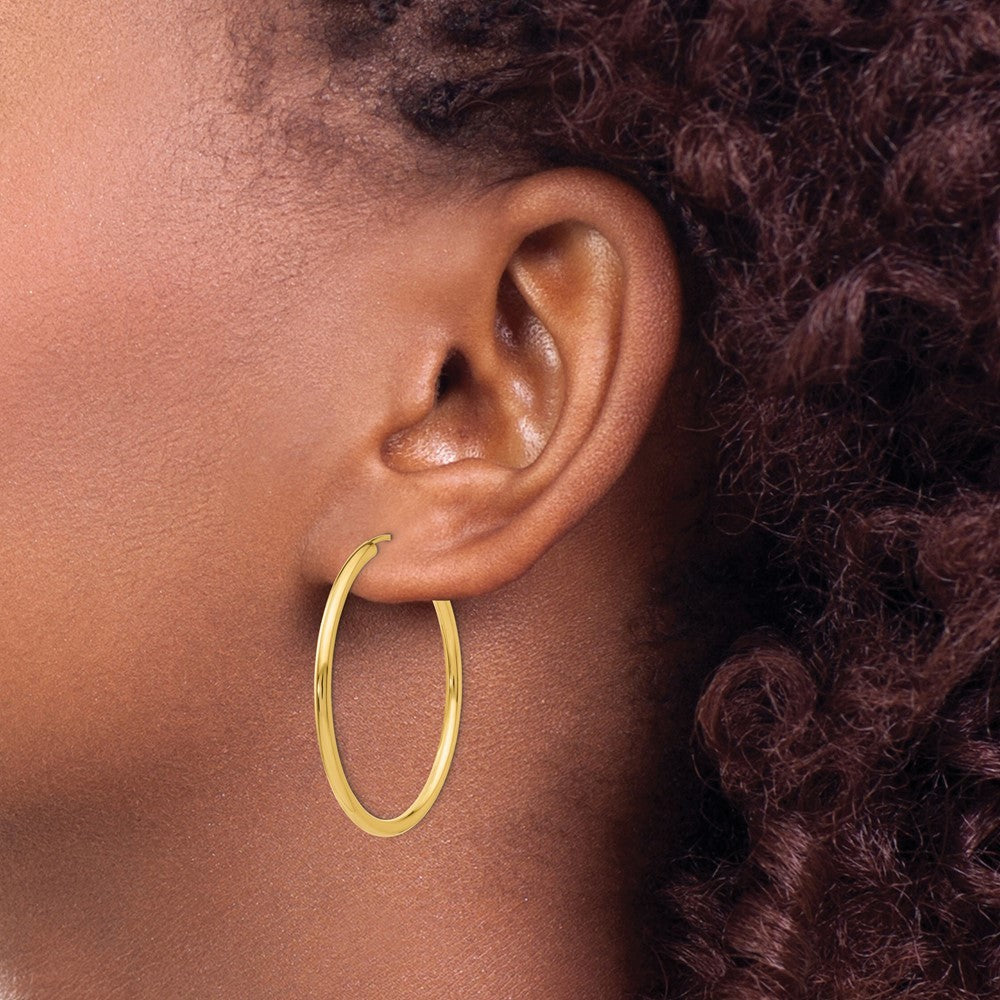 14k Yellow Gold Polished Round Endless 2mm Hoop Earrings
