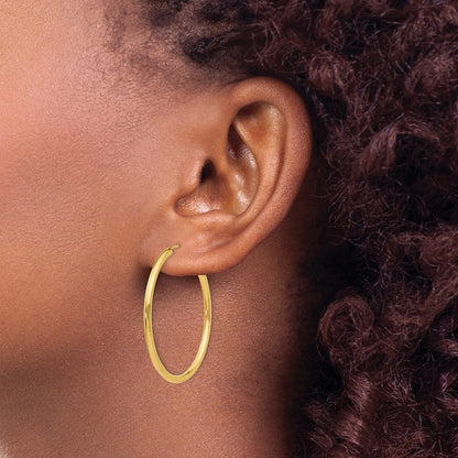14k Yellow Gold Polished Round Endless 2mm Hoop Earrings