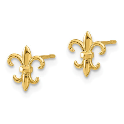 14k Yellow Gold Polished Fleur de Lis Stud Earrings Gift for Women