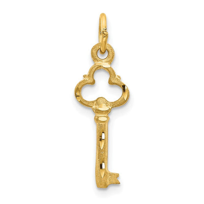 14k Yellow Gold Polished Diamond-cut 3D Key Charm Pendant for Women