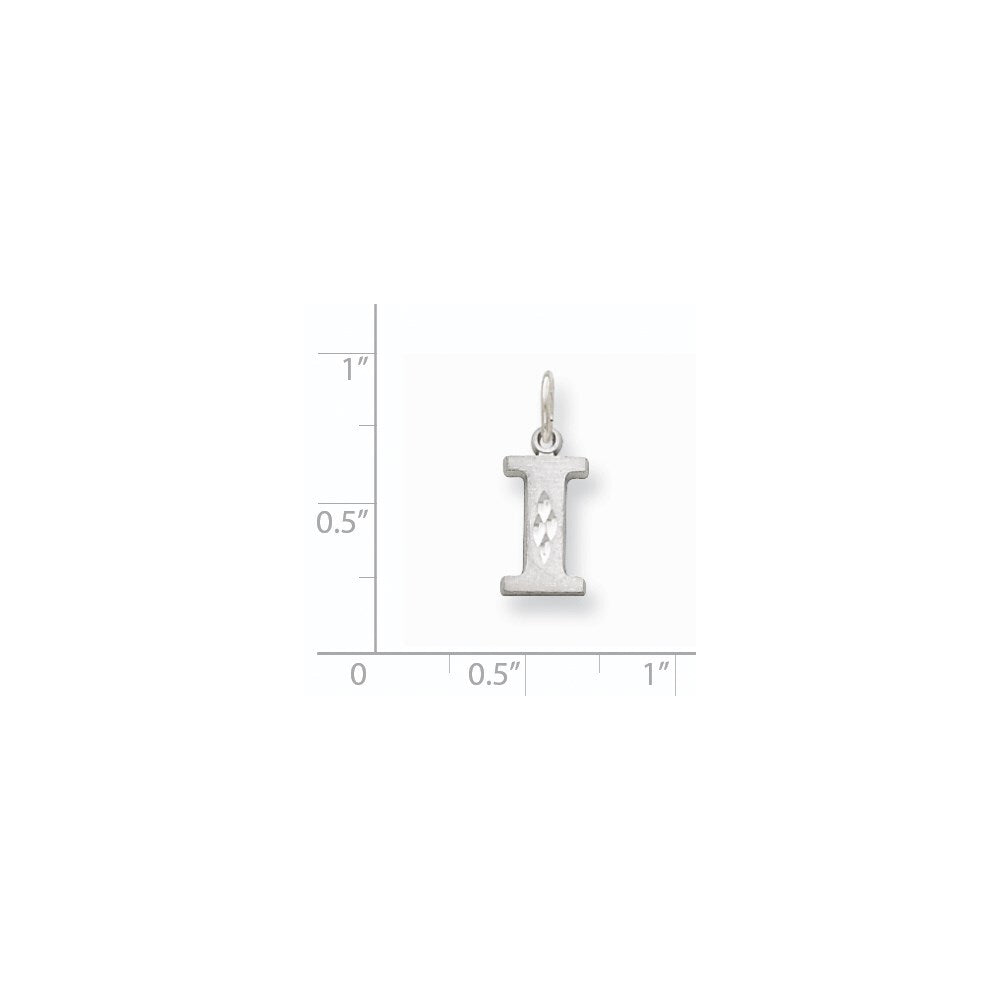 14k White Gold Satin Diamond-cut Letter I Initial Charm Pendant for Women