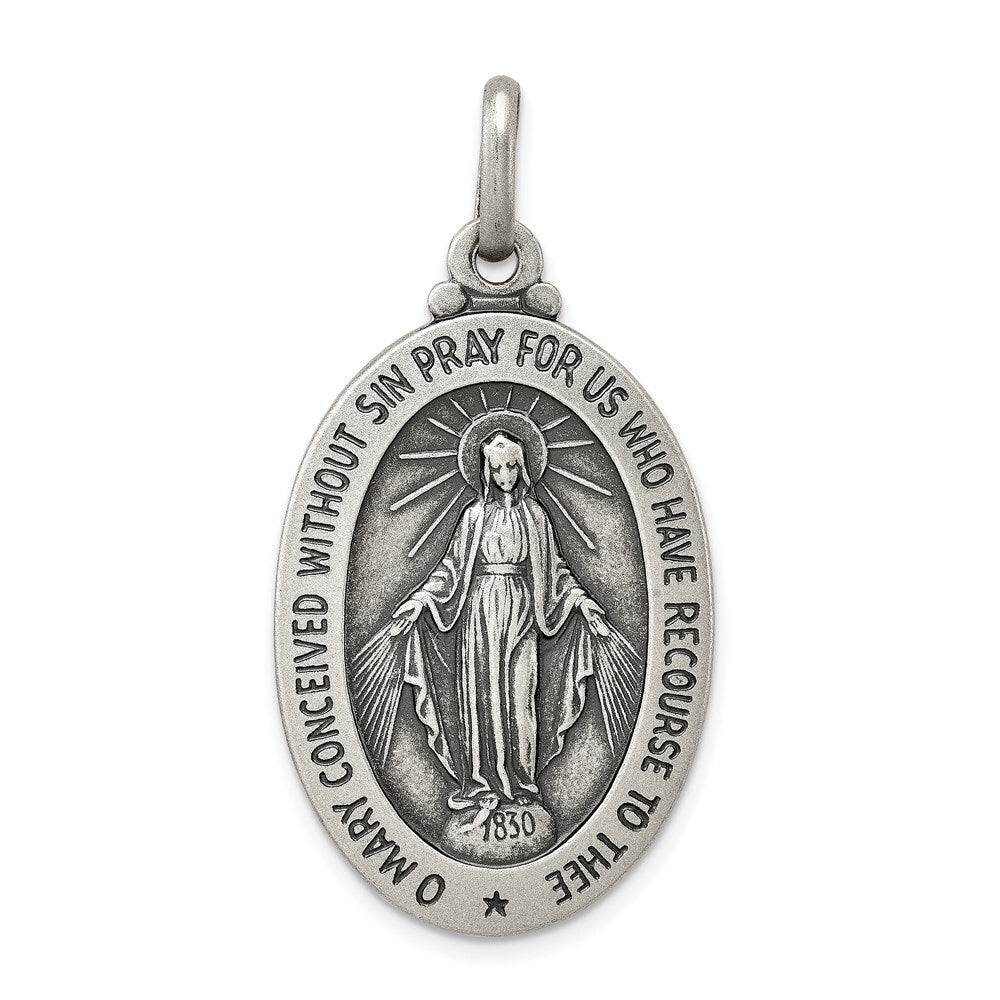 Sterling Silver Antiqued Miraculous Medal Pendant Holiday Gift for Women