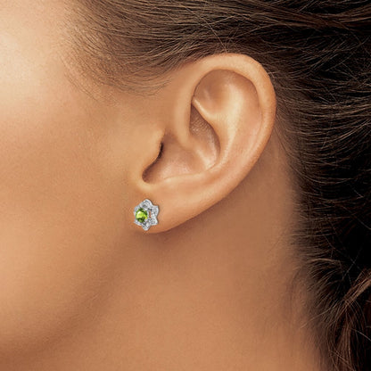 14k White Gold Peridot and Diamond Stud Earrings
