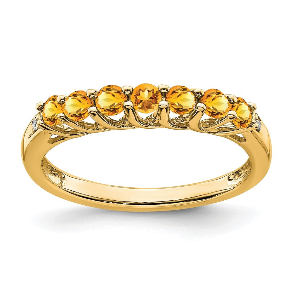 14K Yellow Gold Citrine and Diamond 7-stone Ring Size 7