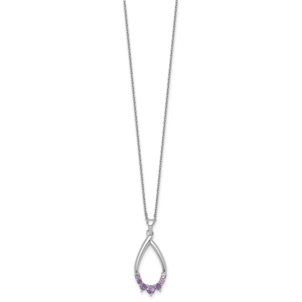 Sterling Silver Polished Amethyst Teardrop Necklace 16+2"