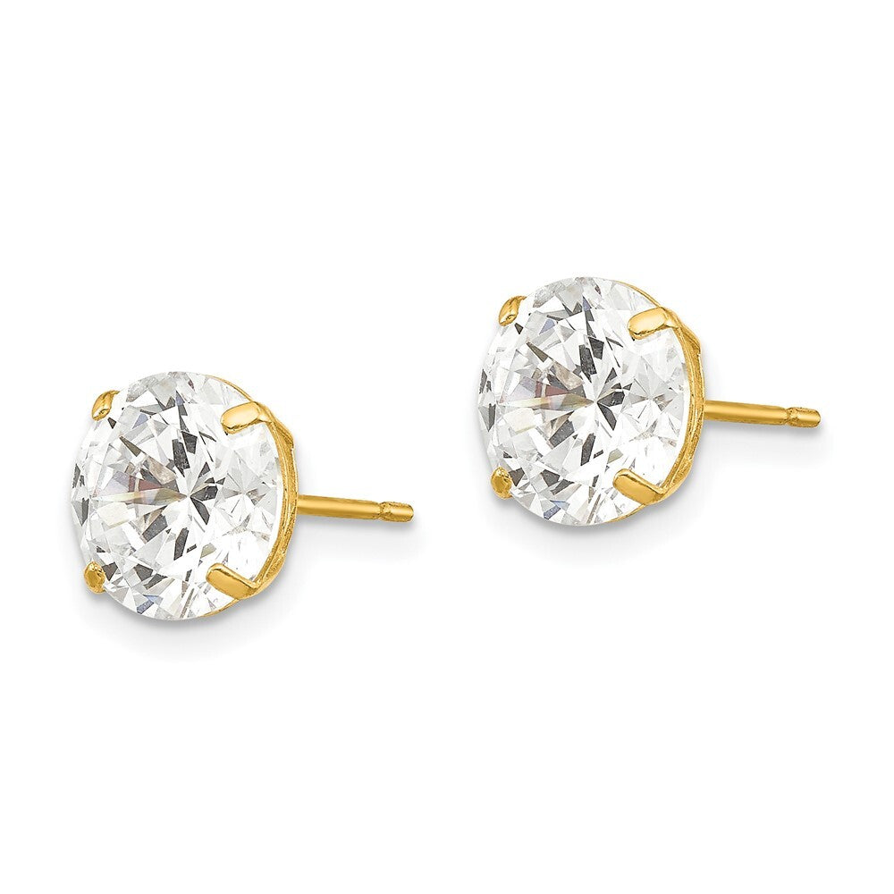 14k Yellow Gold 8mm Round Cubic Zirconia Stud Earrings Gift for Women