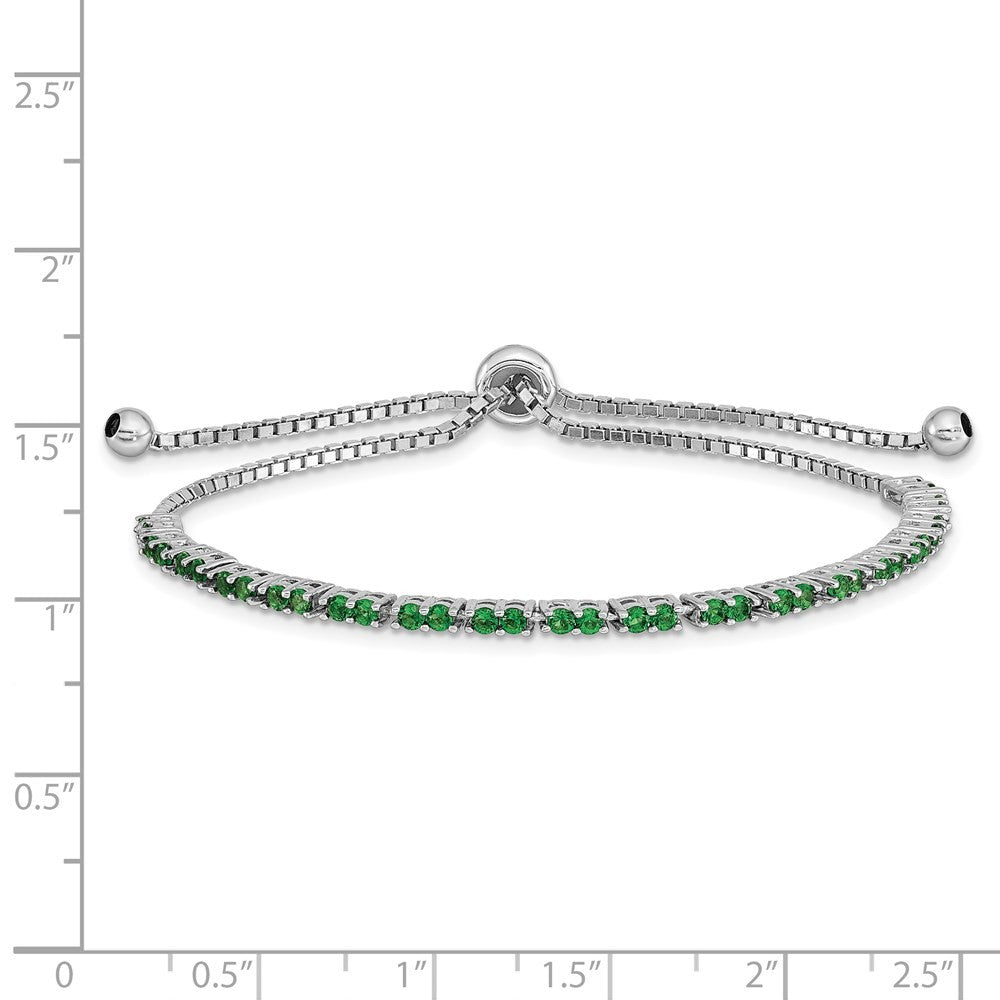 Sterling Silver Rhod-plated May Green CZ Adjustable Bracelet