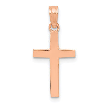 14k Rose Gold Beveled Cross Charm Pendant for Women