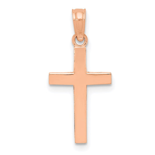 14k Rose Gold Beveled Cross Charm Pendant for Women