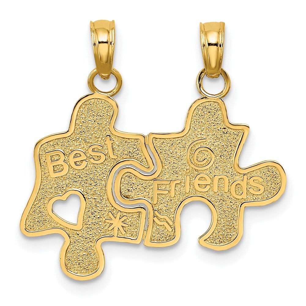 14k Yellow Gold BEST FRIENDS Break-apart Puzzle Pieces Charm Pendant for Women