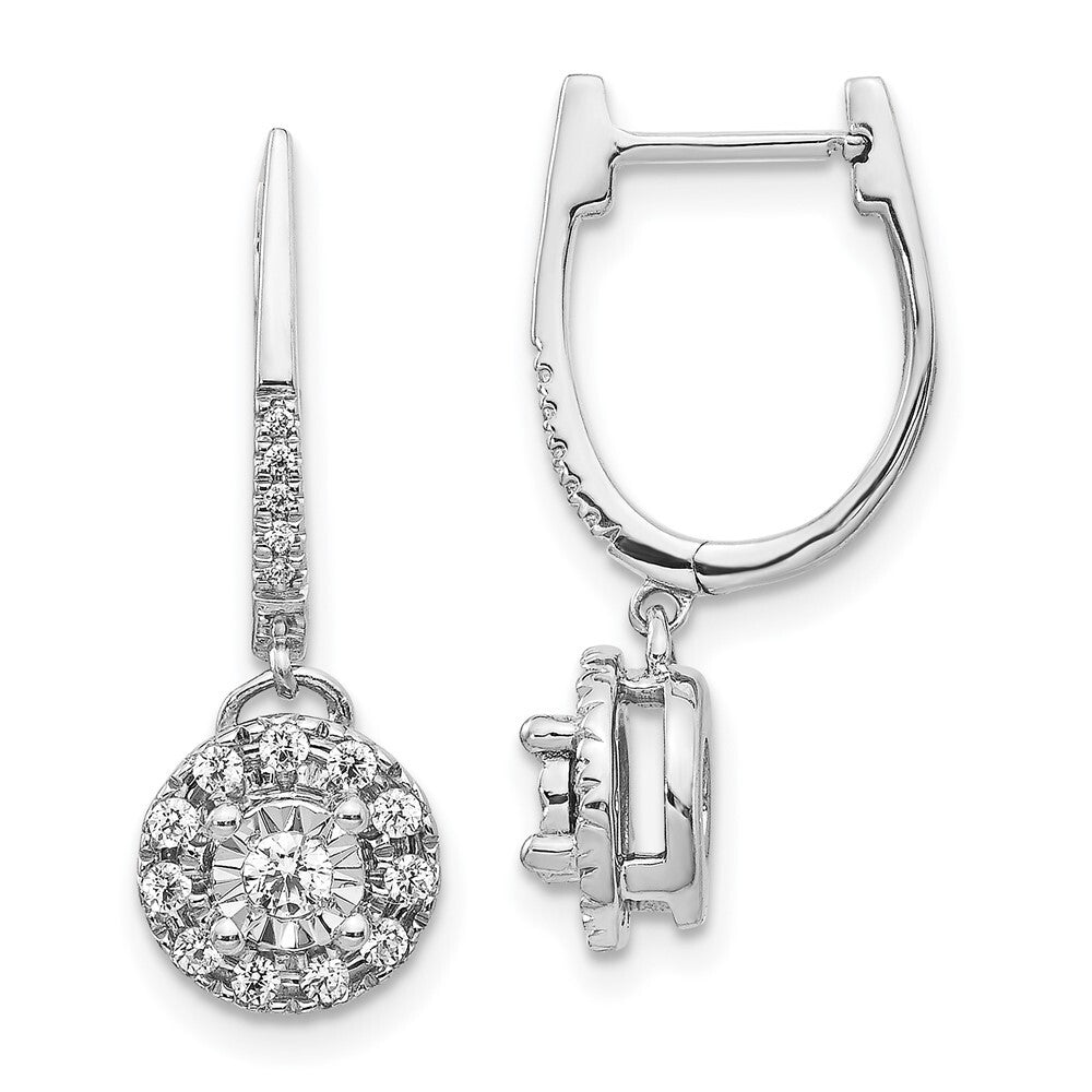 14k White Gold 0.35ct Diamond Round Dangle Hinged Hoop Earrings