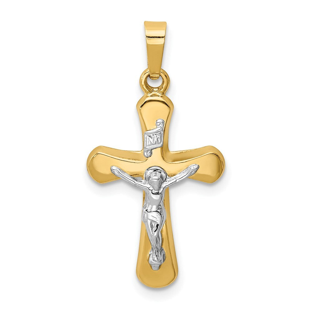 14k Two-tone Gold Polished Rounded Cross Pendant for Women