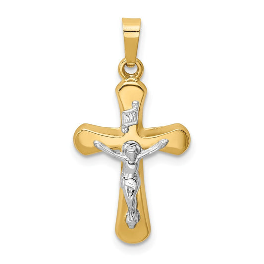 14k Two-tone Gold Polished Rounded Cross Pendant for Women