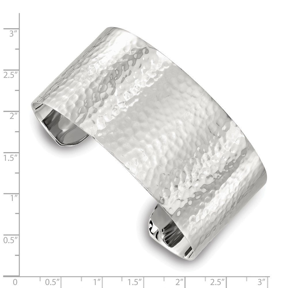 Sterling Silver Polished 30mm Flat Hammered Cuff Bangle