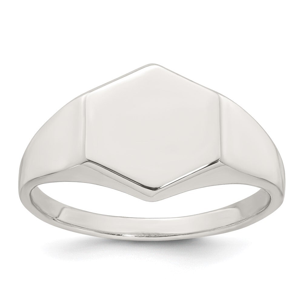 Sterling Silver Polished Hexagon Men's Signet Ring Size 11