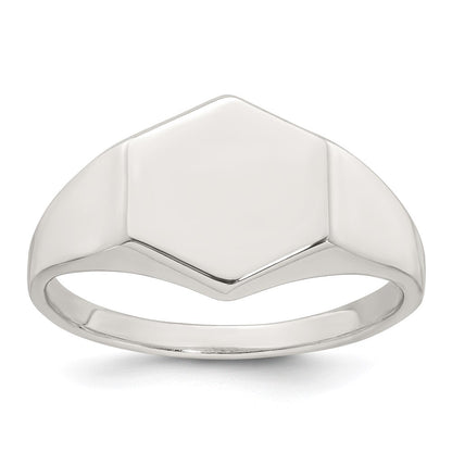 Sterling Silver Polished Hexagon Men's Signet Ring Size 11