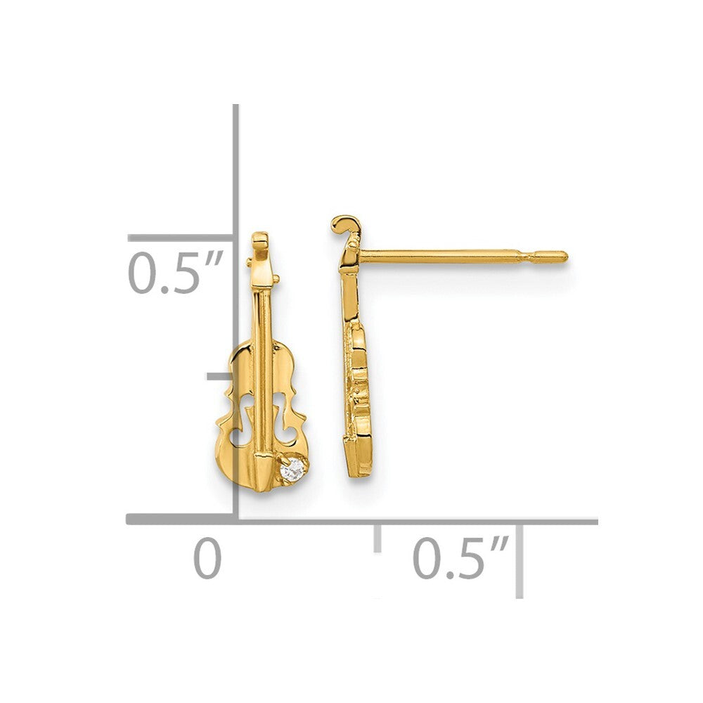 14k Yellow Gold Cubic Zirconia Children's Violin Drop & Dangle Earrings