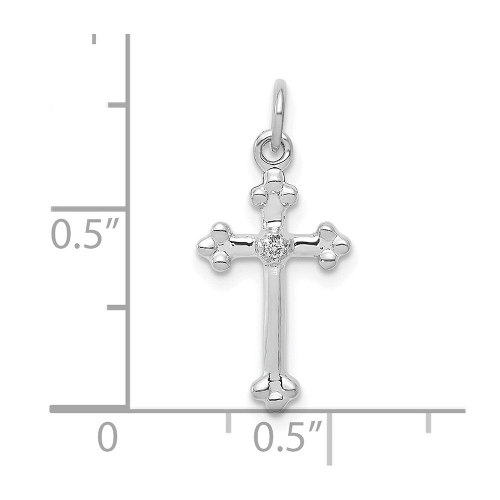 14k White Gold Small Diamond Budded Cross Pendant for Women