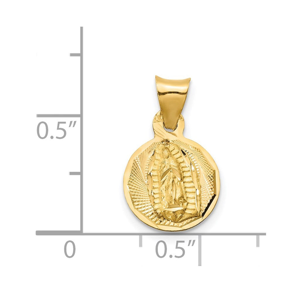 14k Yellow Gold w/Rhodium Polished Diamond-Cut Lady Of Guadalupe Circle Pendant
