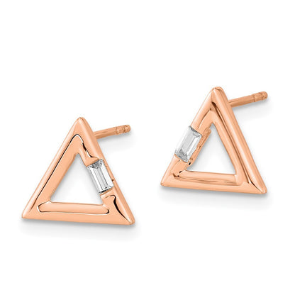 14k Rose Gold Polished Triangle Diamond Stud Earrings