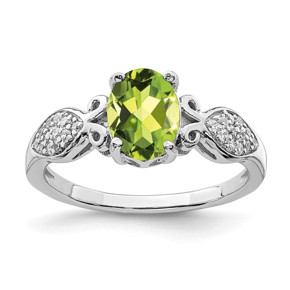 Sterling Silver Rhod-plated Polished Peridot and White Cubic Zirconia Ring SZ 7