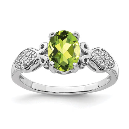 Sterling Silver Rhod-plated Polished Peridot and White Cubic Zirconia Ring SZ 7
